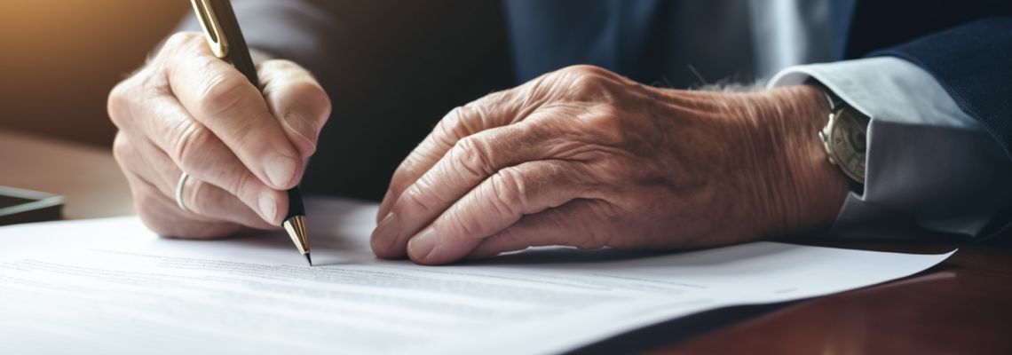 Old man preparing Last Will document