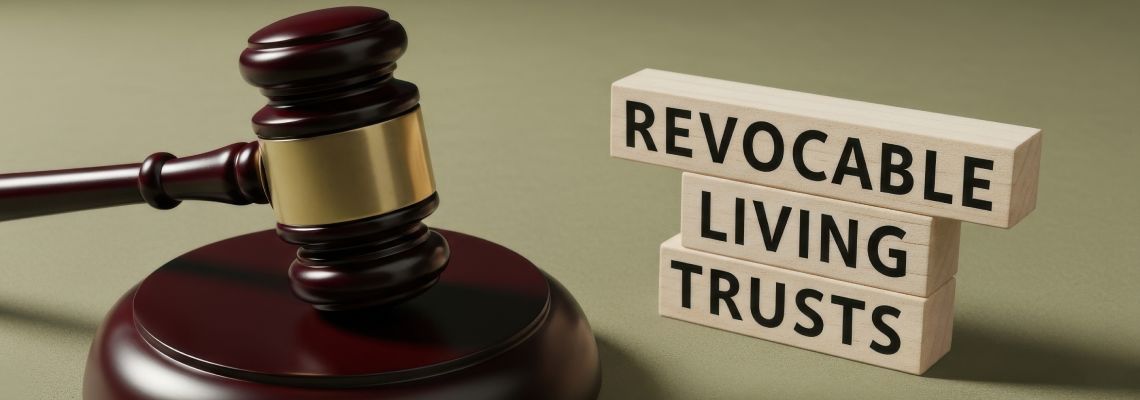 Revocable Living Trusts word on wooden block with gavel