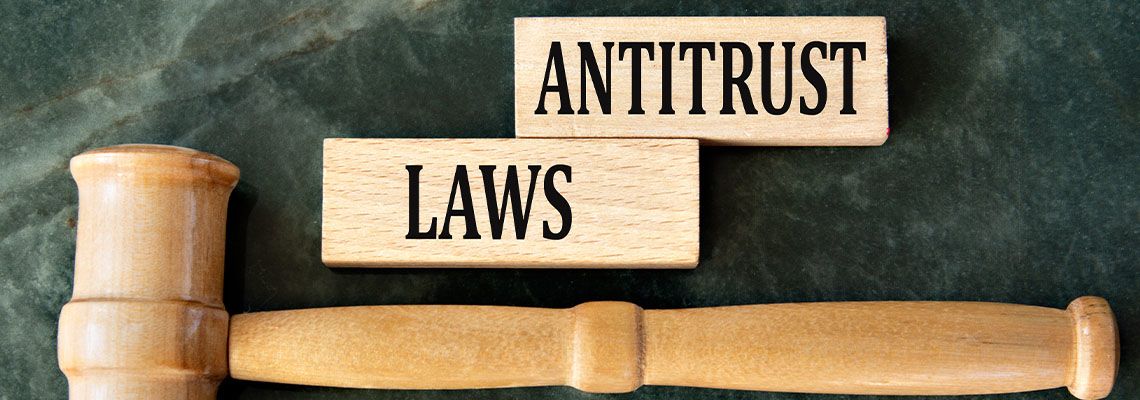 ANTITRUST LAWS words on wooden blocks with gavel