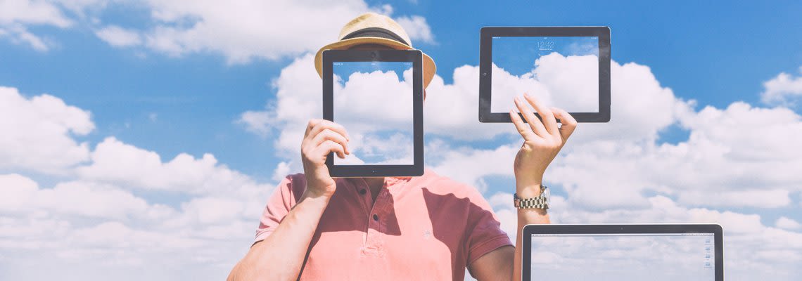 Man using tablets to show the clouds