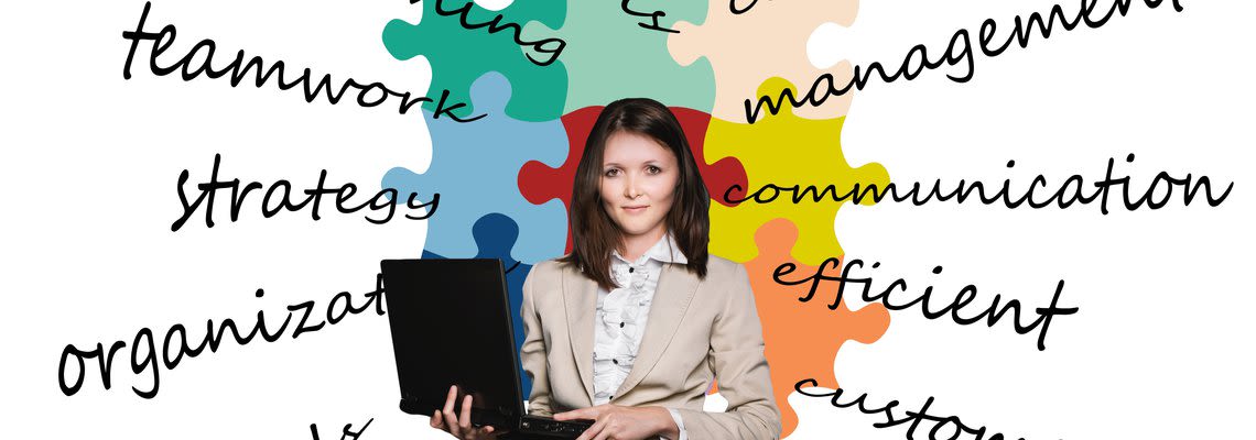 woman in a business word cloud