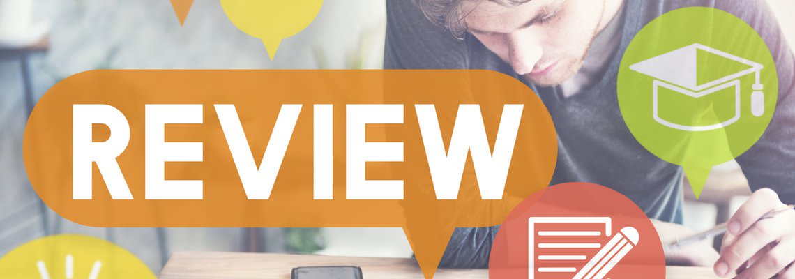 text bubble over a person saying review