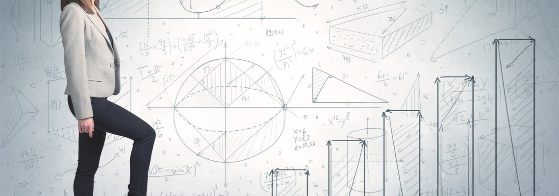 person walking up a graph