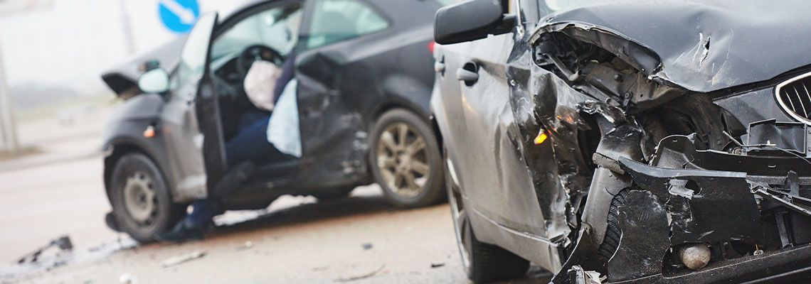 Car collision in road