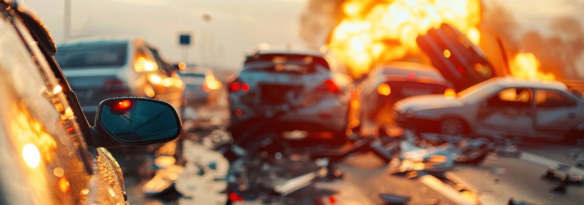 Dramatic multi-car accident on a highway