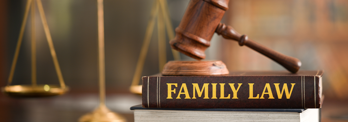 Family Law books on desk in law firm
