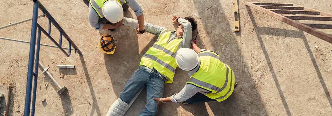 First aid worker accident in construction site