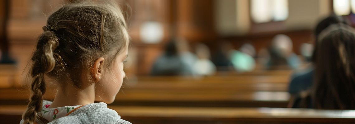 Child in courtroom awaiting custody decision
