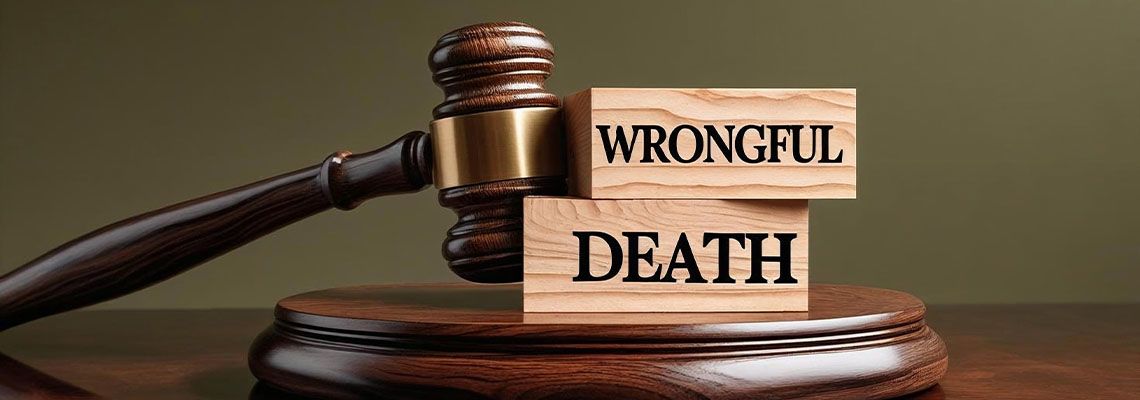 Wrongful Death words on wooden block and gavel