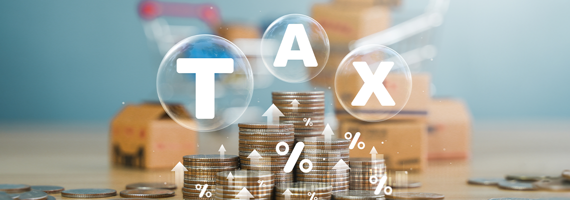 Tax letters on coins, investment data report analysis, annual tax reduction