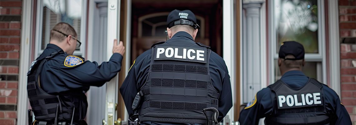 Police on front door of a house