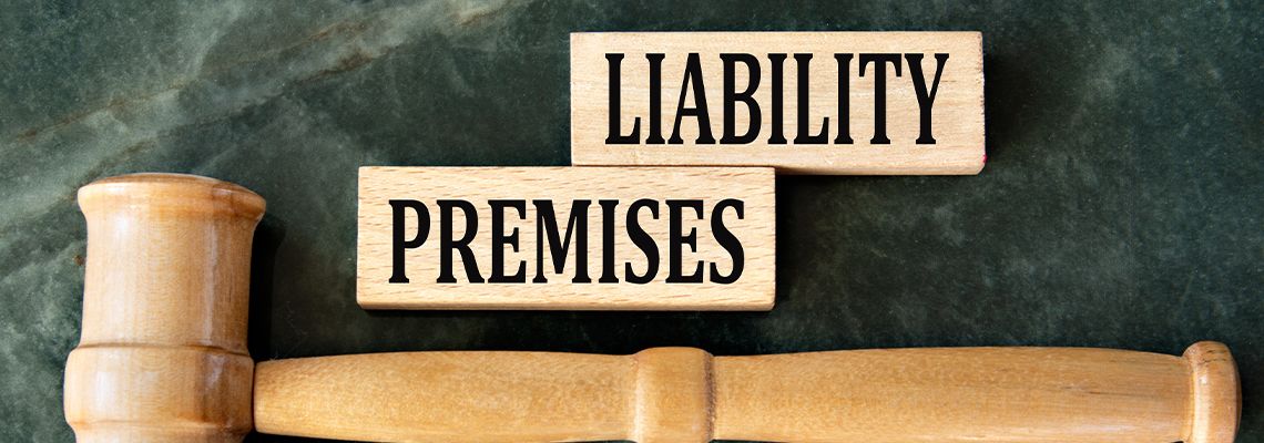 Gavel and Premises Liability words on wooden block