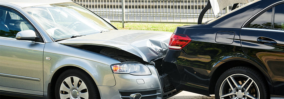 Two car crash accident on street