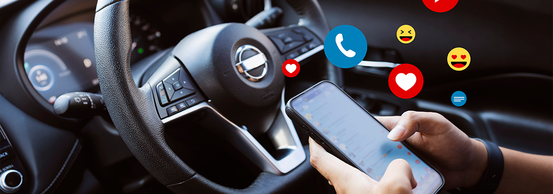 Person using social media inside car
