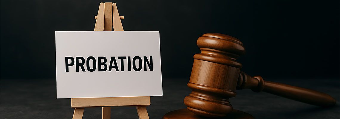 Probation word on paper with gavel