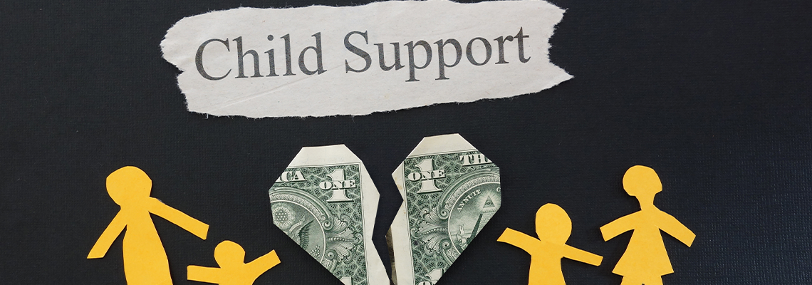 Child support with dollar bill and family figure