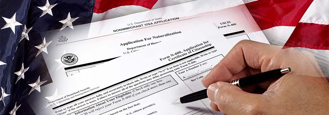 Person completing American citizenship application