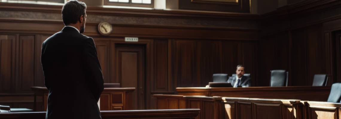 Man, appealing Infront of judge in courtroom