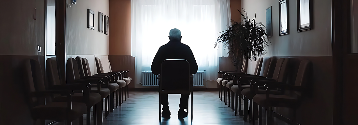 Elderly people isolated in a nursing home, depicting loneliness in old age
