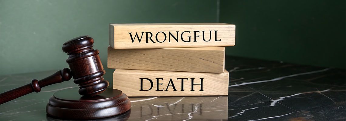 Wrongful Death word on wooden block with gavel