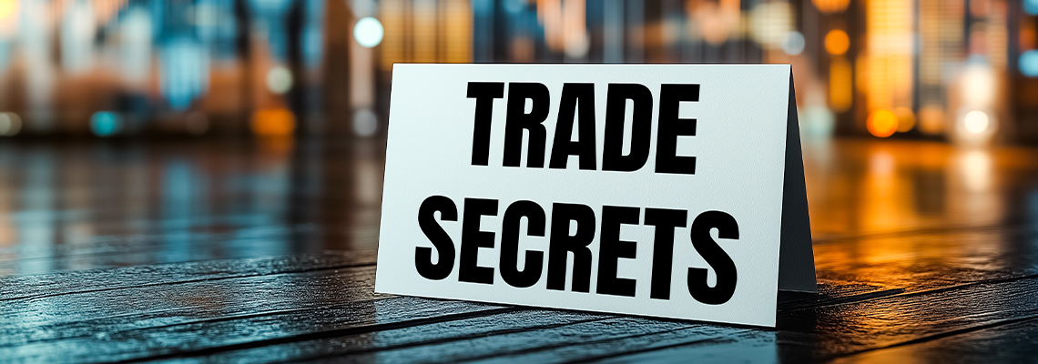 Trade secrets message written on white paper card on financial chart