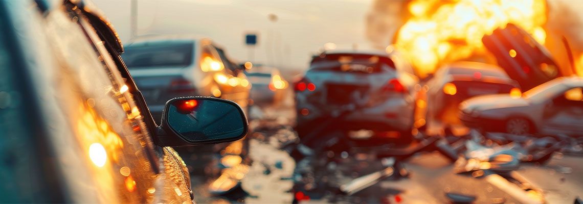 Multi Vehicle car crash in road