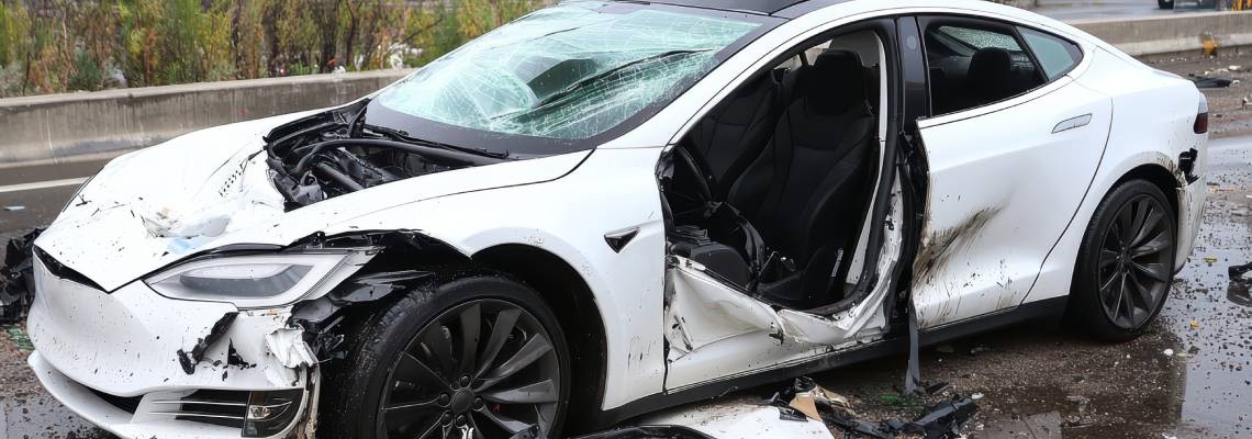 Damaged EV car after accident