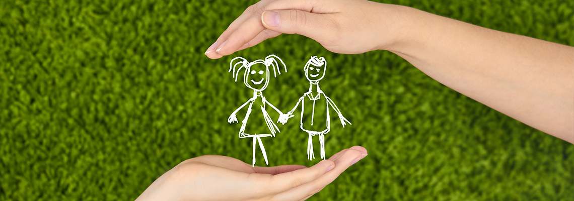 Open hands making a child protection gesture