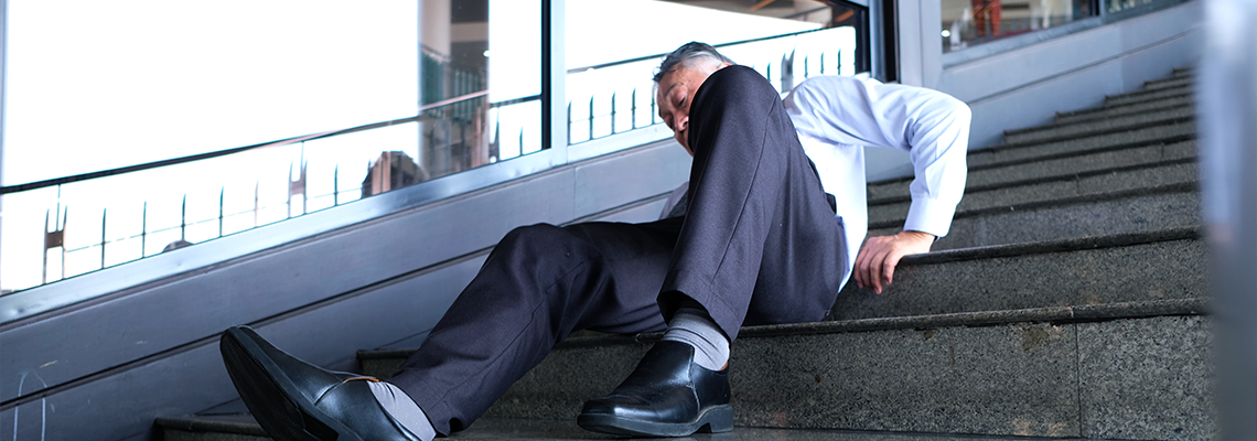 A man falls down the stairs and is injured