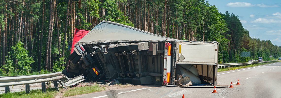 Rollover truck accident on autobahn