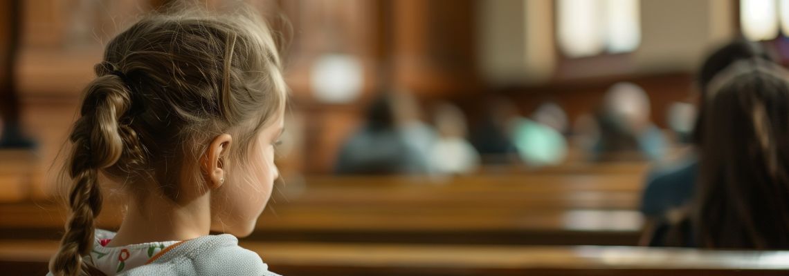 Little girl in courtroom