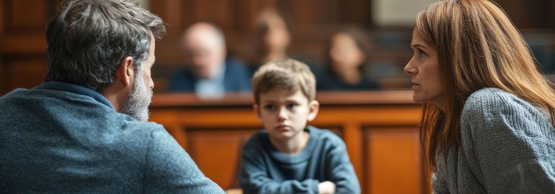 Parents fighting for child custody in courtroom
