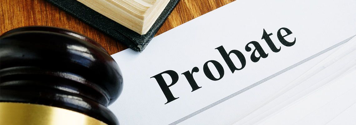Probate sign, stack of papers and gavel