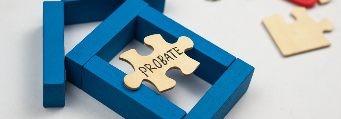 House Model Made from Wooden Block and Jigsaw Puzzle with Text Probate