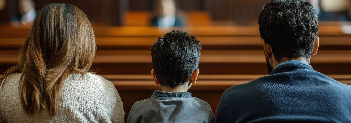 Divorced couples with child in courtroom