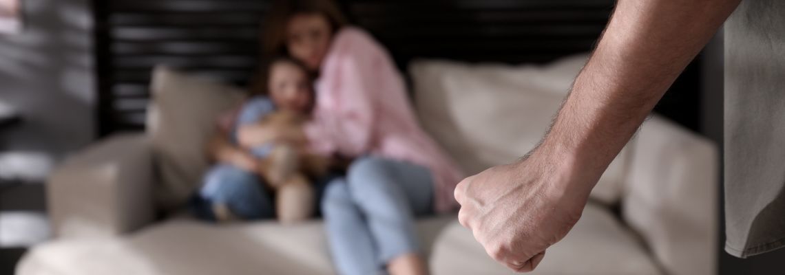 Man threatening his wife and daughter at home