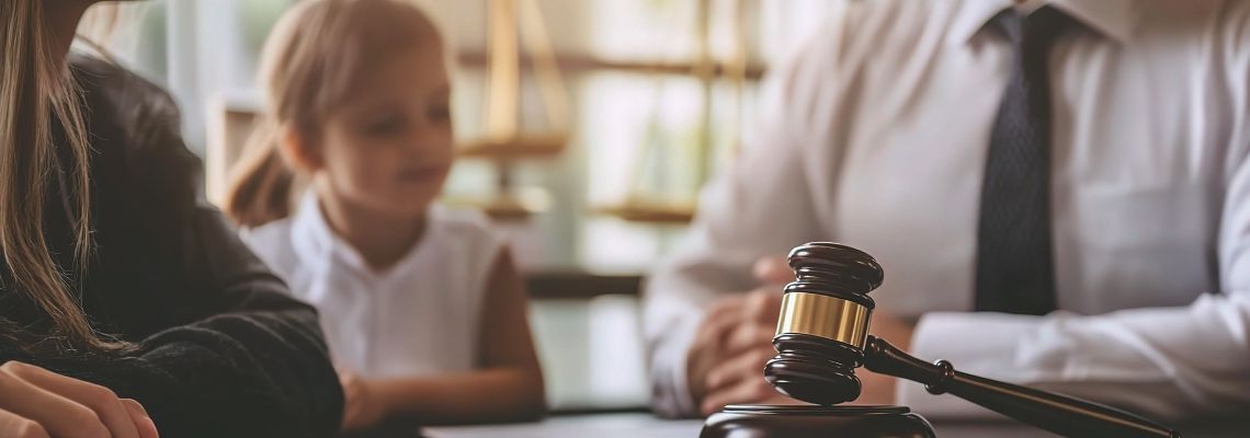 Mother and child seeking consultation with attorney