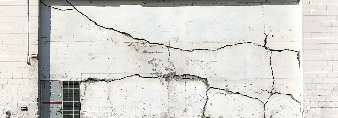 A large, visible crack spreading across the white wall