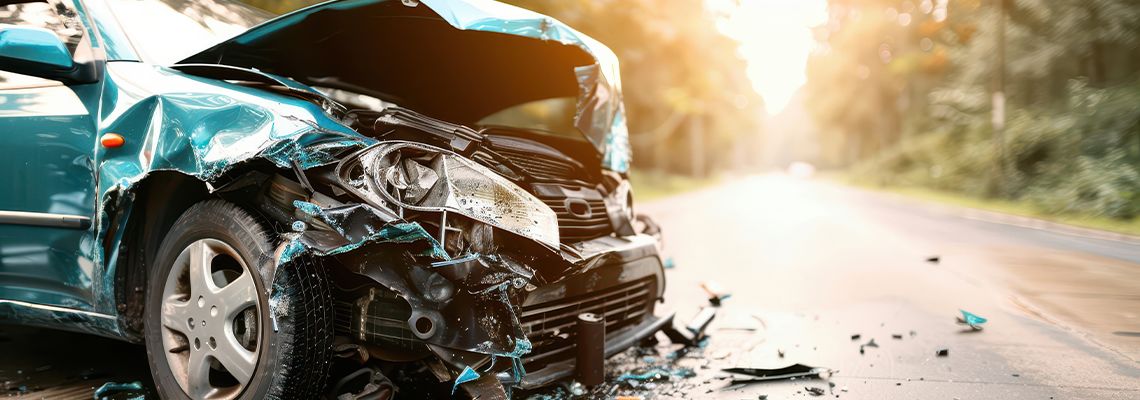 Crashed car on road