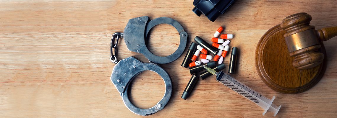 Handcuff, Gavel and Drugs