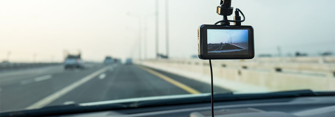 Dashcam inside car recording highway footage