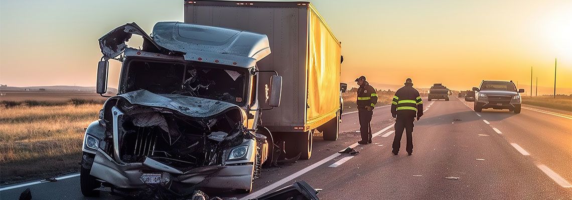 Damaged truck after accident in highway