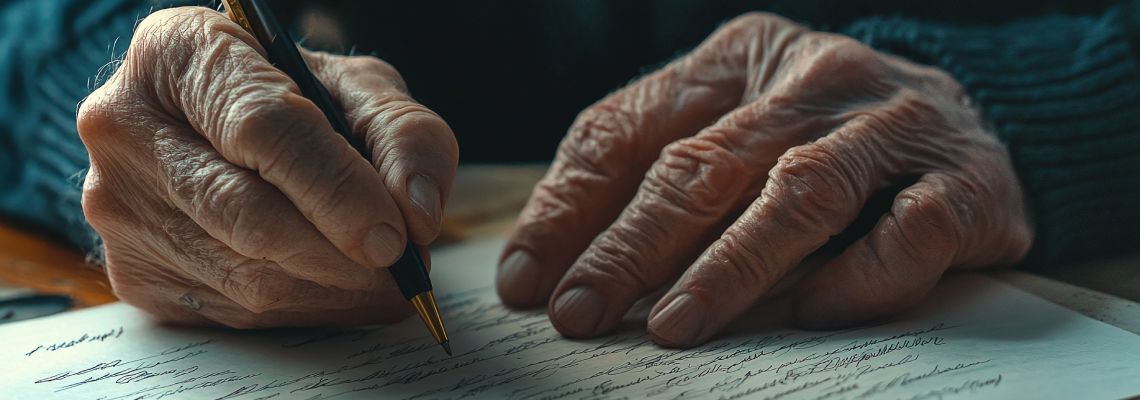Old hands preparing last will