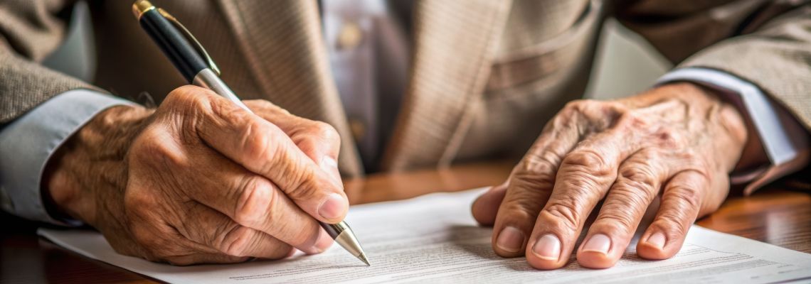 Old man preparing last will