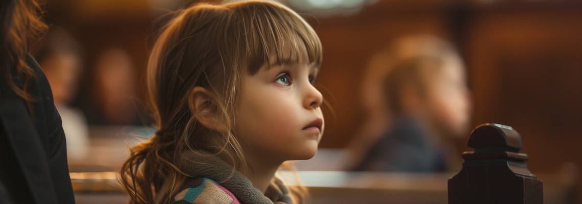 Child in courtroom waiting for custody decision