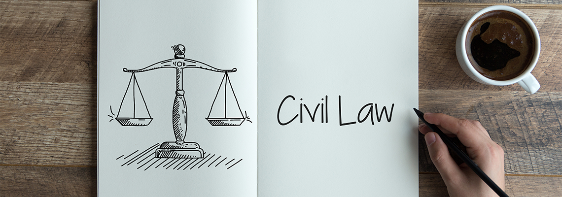 Civil Law Written on a Book and Coffee on Table