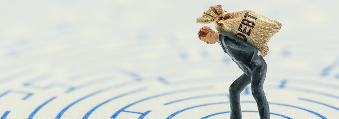 Crisis of high burden of consumer debt, financial concept