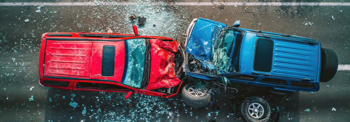 Aerial View of a Two-Car Collision on a Roadway