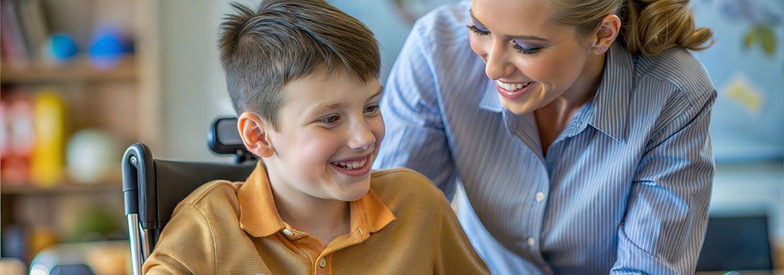 Special need child with teacher in school