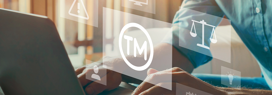 Registered trademark TM concept with icons